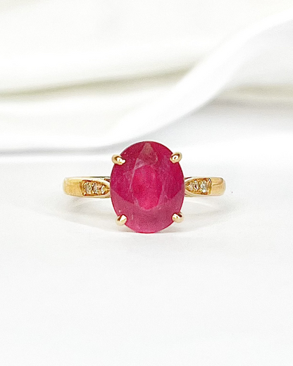 Solitaire Ruby 3.30 Carats &amp; Diamonds Ring "Ranya"