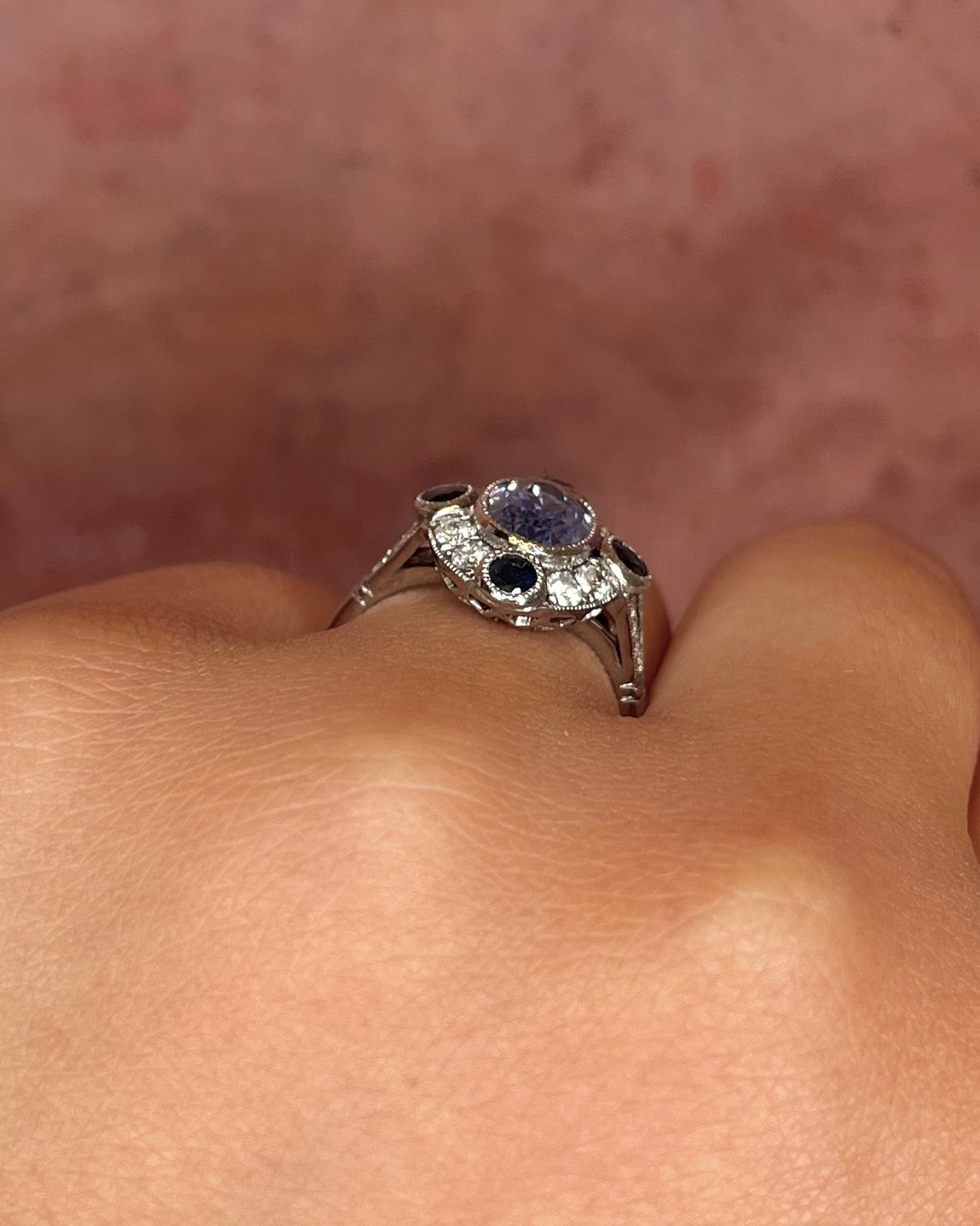 Art Deco Ring with 2.08 Carat Sapphire &amp; 0.66 Carat Diamonds "Marina"