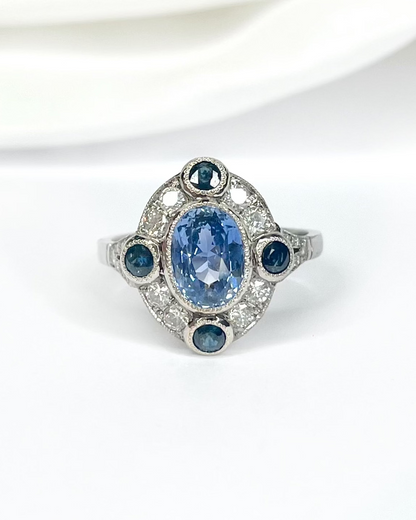 Art Deco Ring with 2.08 Carat Sapphire &amp; 0.66 Carat Diamonds "Marina"