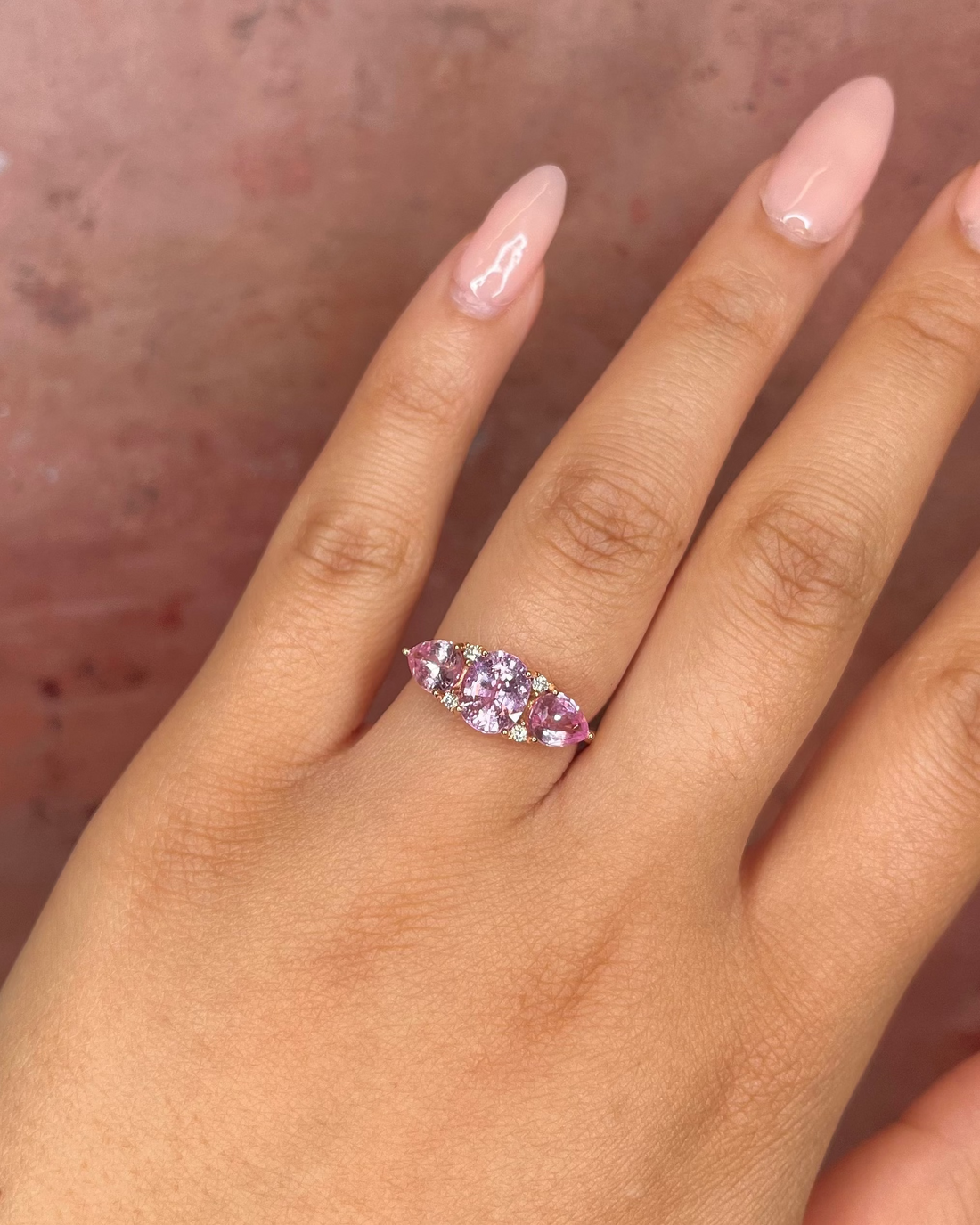 Rose Sapphire Trilogy Ring 3.56 Carats &amp; Diamonds "Emmy"