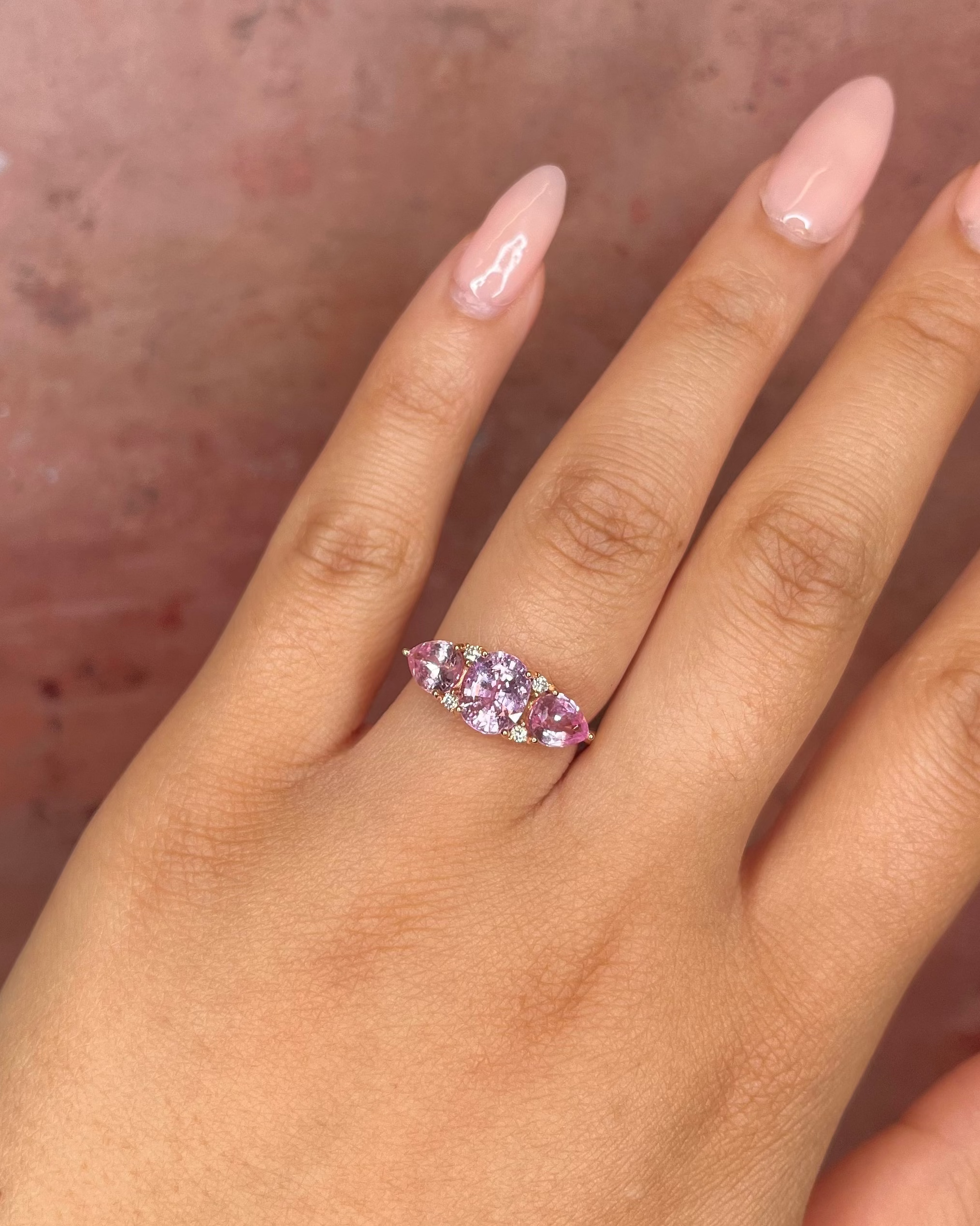 Rose Sapphire Trilogy Ring 3.56 Carats &amp; Diamonds "Emmy"