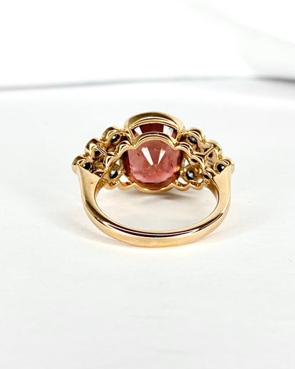 Mozambican Tourmaline Trilogy Ring 6.69 carats, Diamonds 0.85 carat &amp; Gold 7.09g "Siyu"