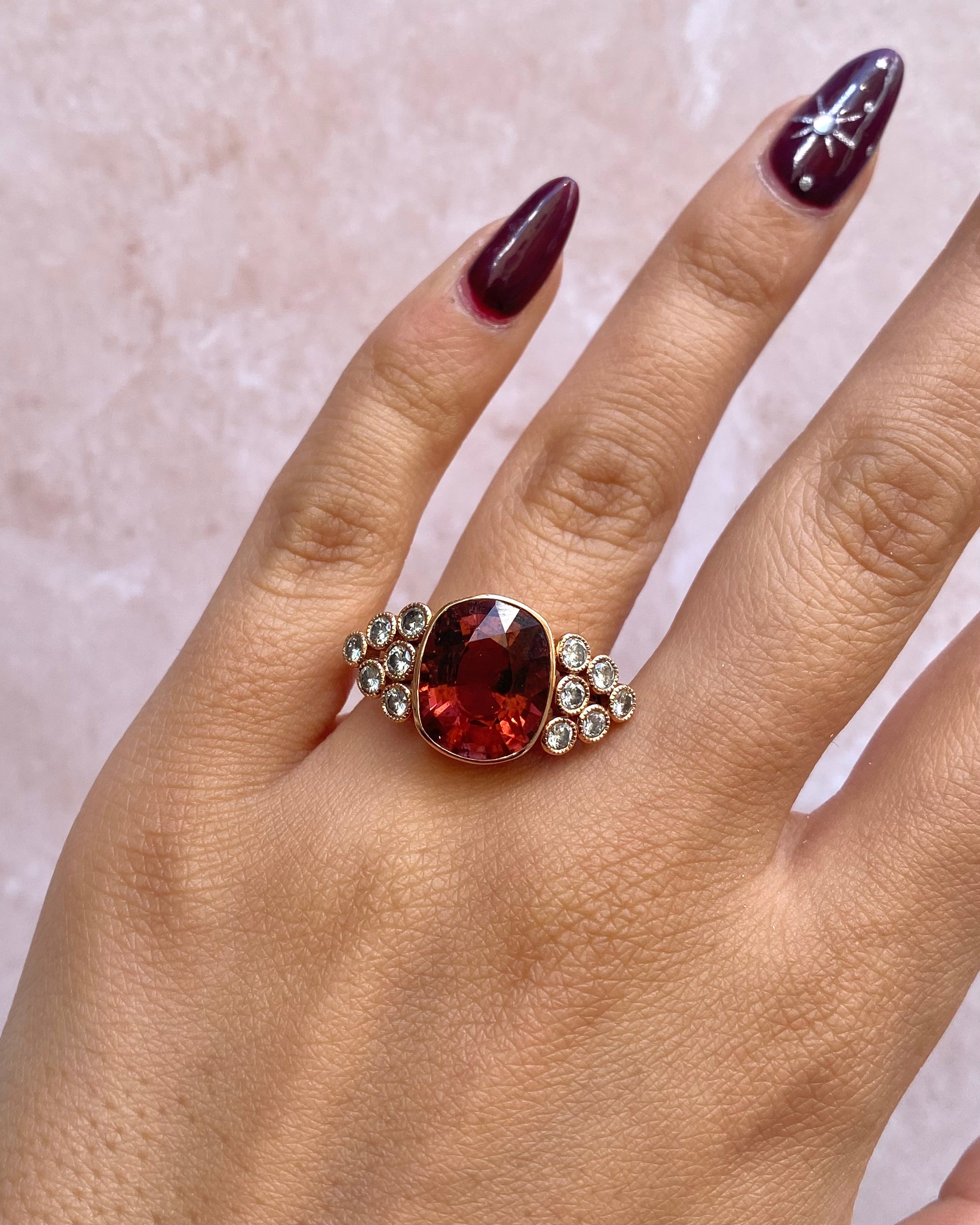 Mozambican Tourmaline Trilogy Ring 6.69 carats, Diamonds 0.85 carat &amp; Gold 7.09g "Siyu"