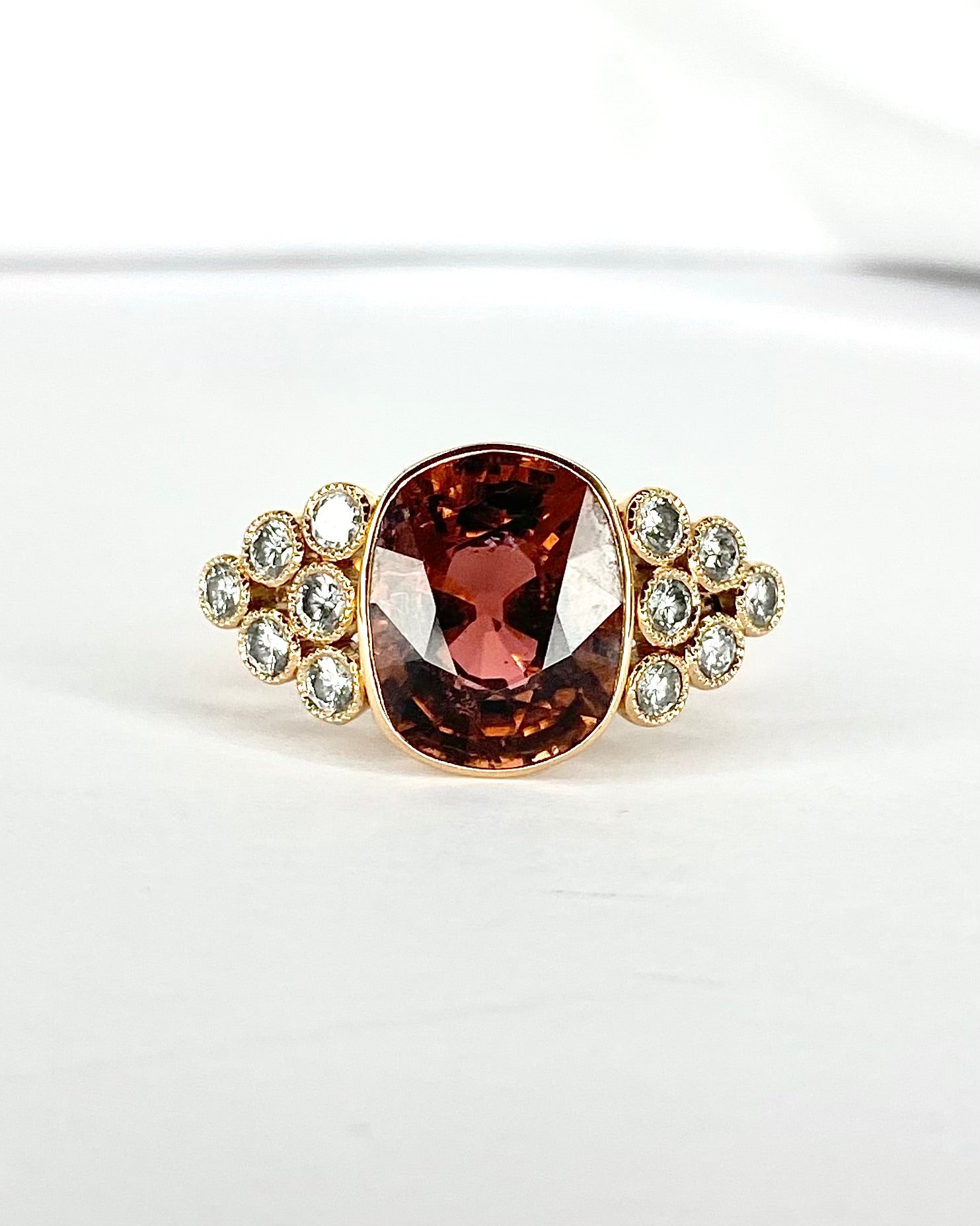 Mozambican Tourmaline Trilogy Ring 6.69 carats, Diamonds 0.85 carat &amp; Gold 7.09g "Siyu"
