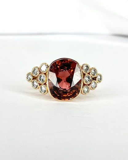 Mozambican Tourmaline Trilogy Ring 6.69 carats, Diamonds 0.85 carat &amp; Gold 7.09g "Siyu"