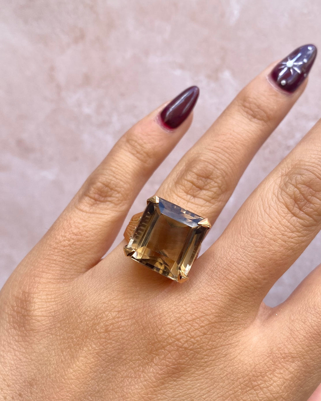 Bague Cocktail Citrine Champagne 15.20 carats &amp; Or 8,74g "Phillipine"