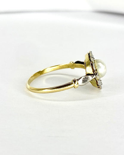 Art Nouveau Pearl &amp; Diamond Ring "Blanche"