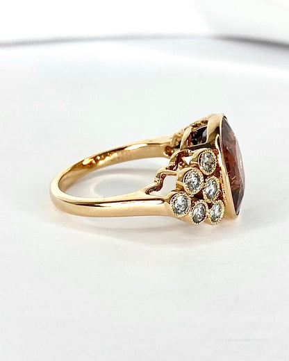 Mozambican Tourmaline Trilogy Ring 6.69 carats, Diamonds 0.85 carat &amp; Gold 7.09g "Siyu"