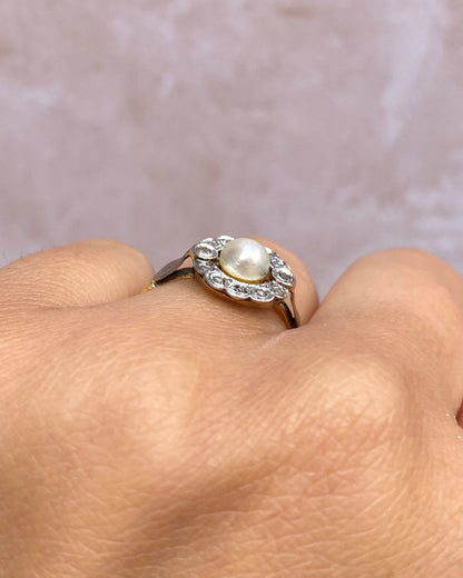 Art Nouveau Pearl &amp; Diamond Ring "Blanche"