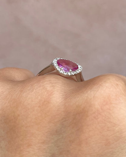 Bague Marguerite Saphir Rose Ceylan 1.20 carat &amp; Diamants 0.20 carat "Amicie" - Elliade Paris