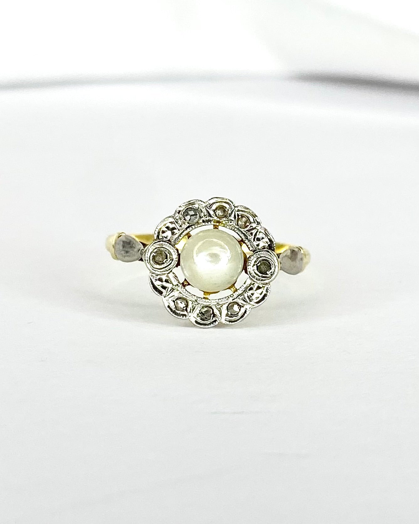 Art Nouveau Pearl &amp; Diamond Ring "Blanche"