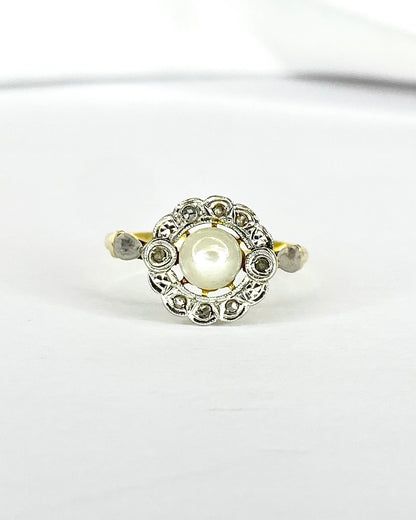 Art Nouveau Pearl &amp; Diamond Ring "Blanche"