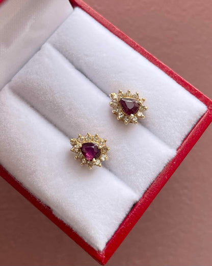 Boucles Marguerites Rubis 0.65 Carat &amp; 24 Diamants &quot;Lili &quot;
