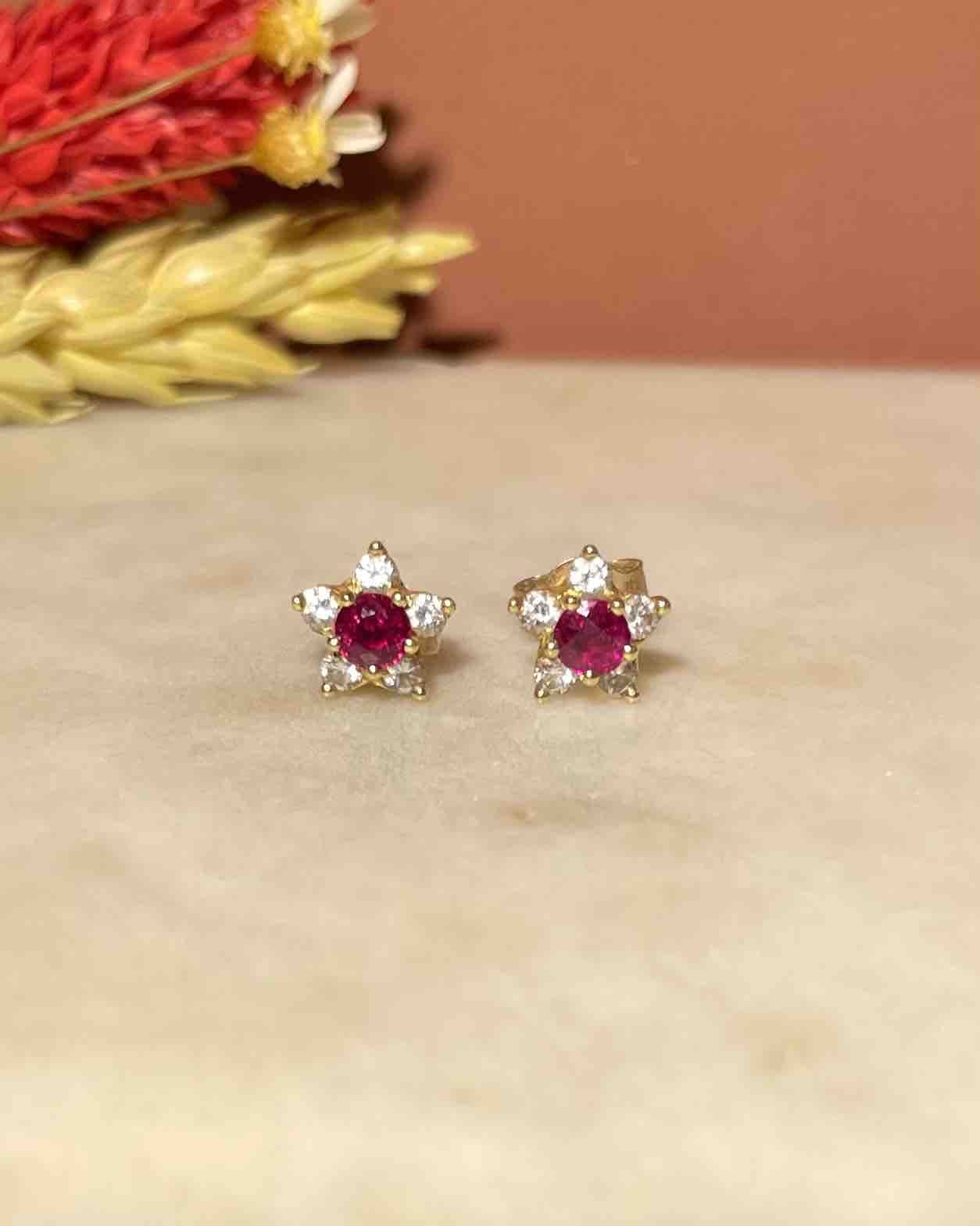 Pendientes de margaritas con rubí y diamantes "Harper"