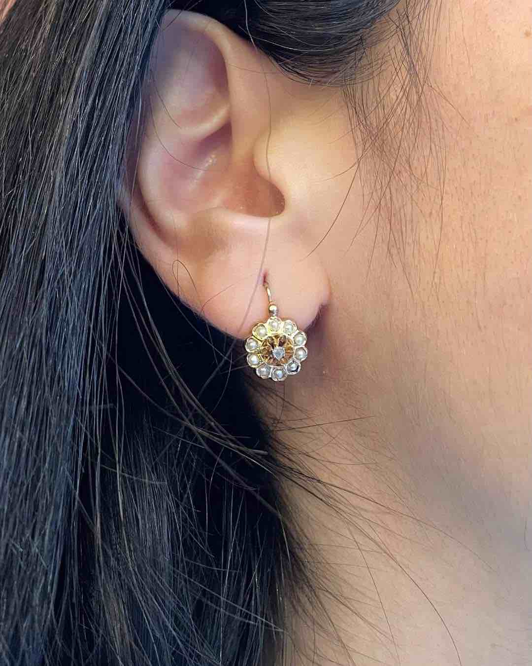 Dormeuses Vintage 20 Perles &amp; Diamants "Kaitlyn" - Elliade Paris