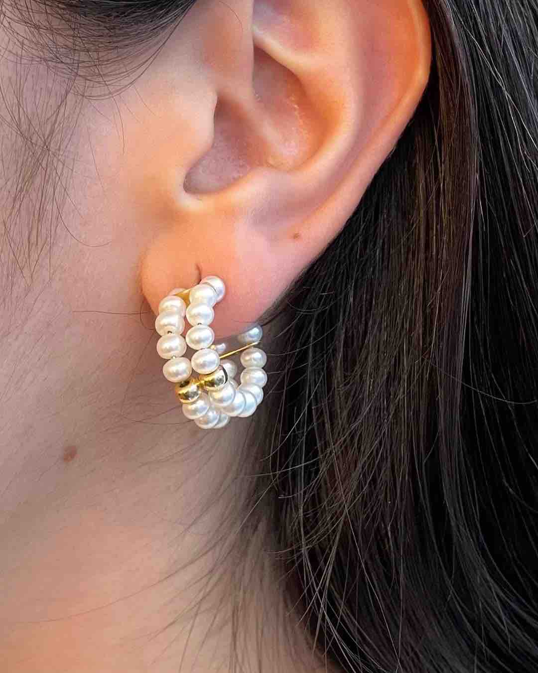 Vintage Half Hoop Earrings 48 Pearls &quot;Angelica&quot;