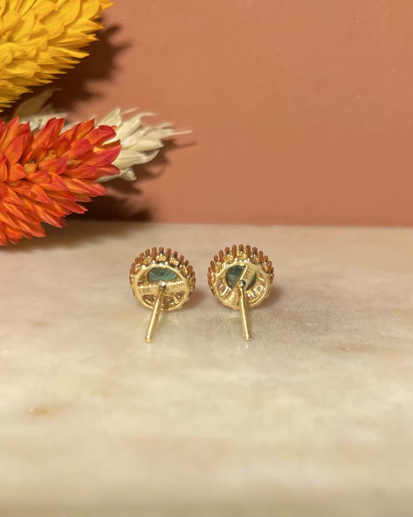 "Marissa" Emerald &amp;amp; Diamond Daisy Earrings
