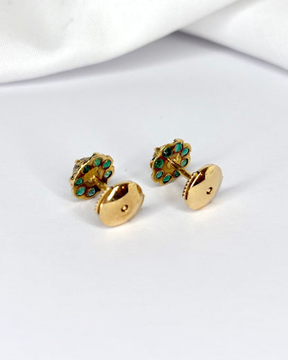 Boucles Marguerite 16 Émeraudes &amp; Diamants 0.20 carat &quot;Eline&quot; - Elliade Paris