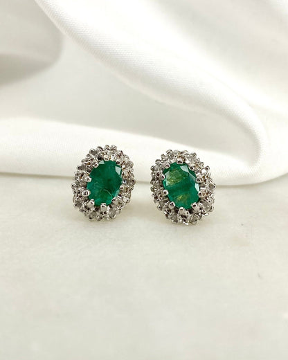 Boucles Marguerite Émeraudes 1.20 carat &amp; Diamants 0.20 carat &quot;Olympe&quot; - Elliade Paris
