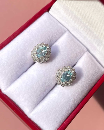 Boucles Marguerites Aigue - Marines &amp; Diamants &quot;Amélia&quot; - Elliade Paris