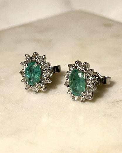 Boucles Marguerites Émeraudes &amp; Diamants &quot;Linoé&quot; - Elliade Paris