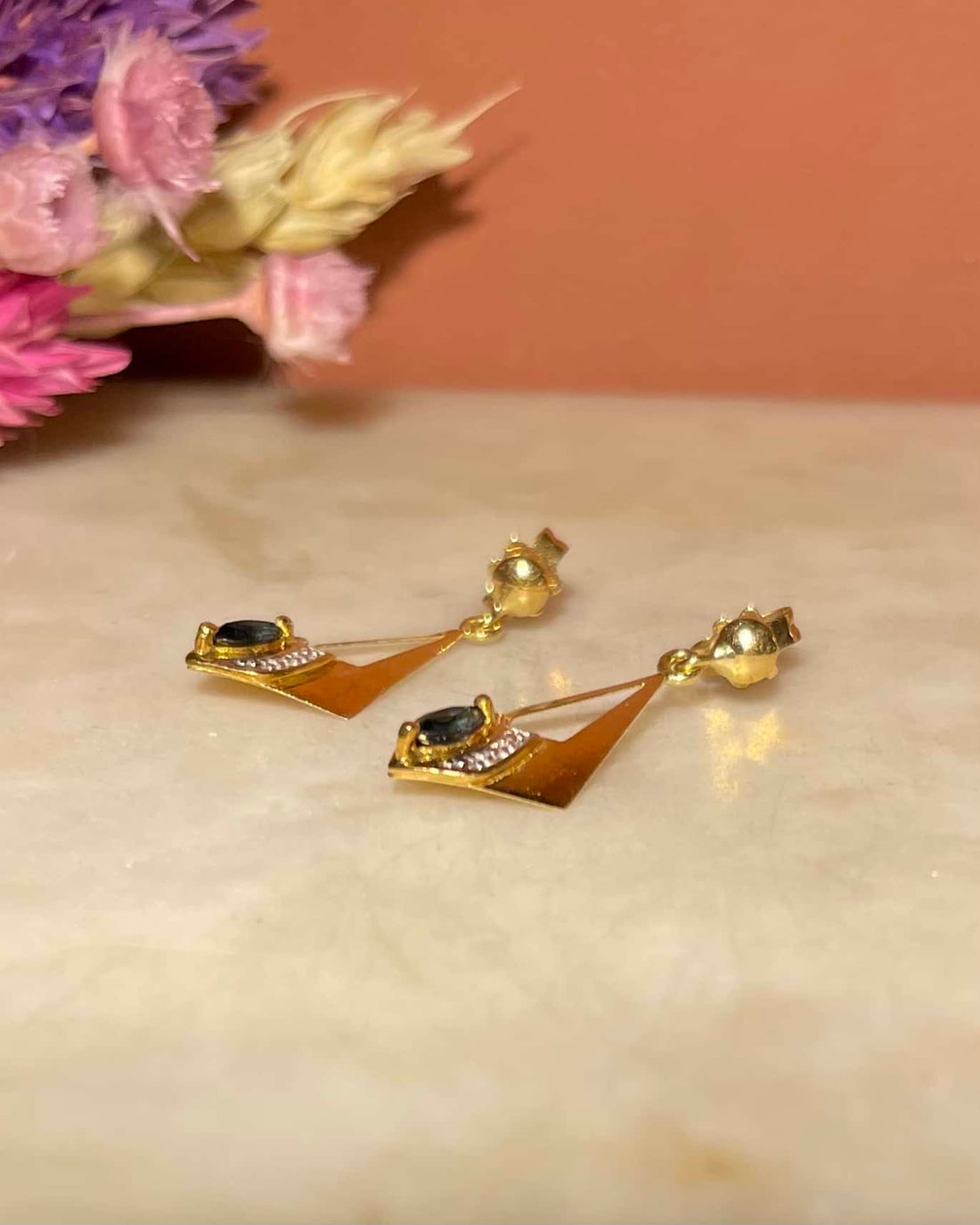 Pendientes colgantes &quot;Lina&quot; de zafiro estilo art déco