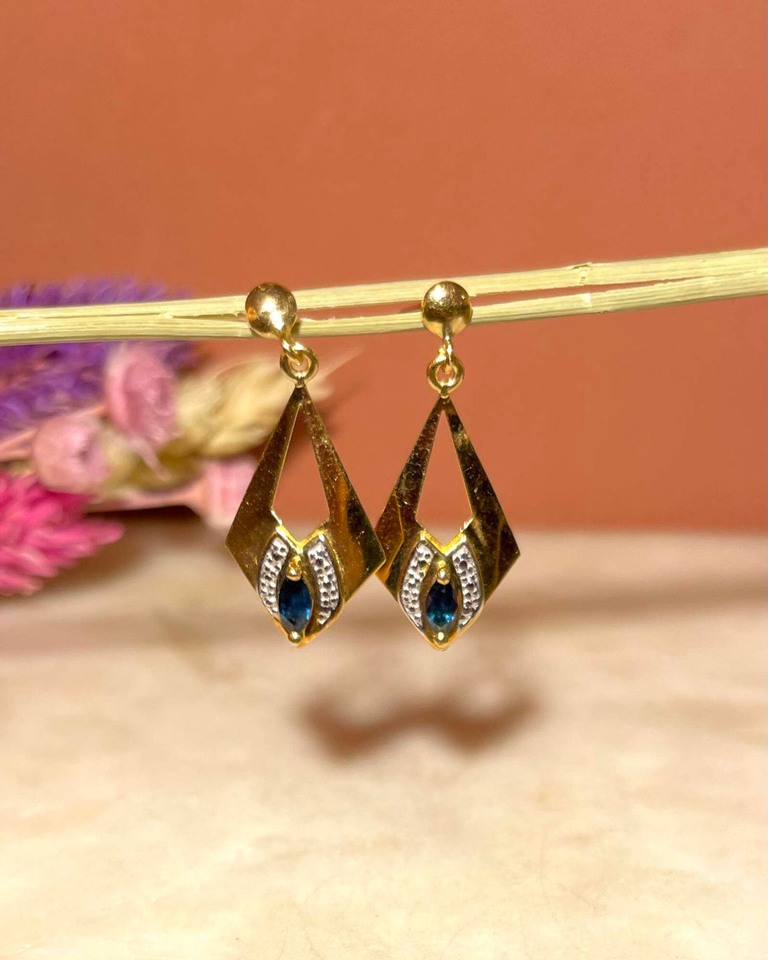 Pendientes colgantes &quot;Lina&quot; de zafiro estilo art déco