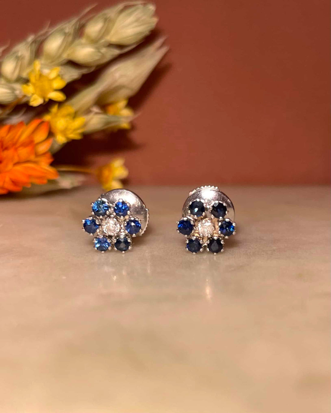 "Jemima" Daisy Sapphire & Diamond Earrings