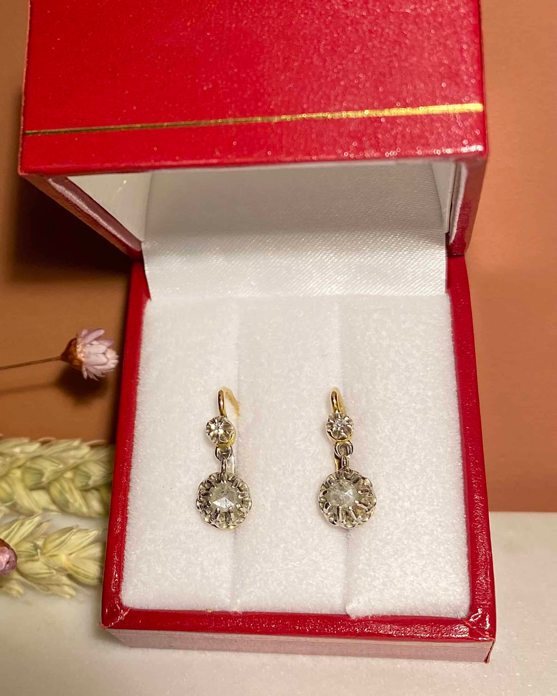 &quot;Dorothe&quot; Gold and Platinum Diamond Sleeper Earrings