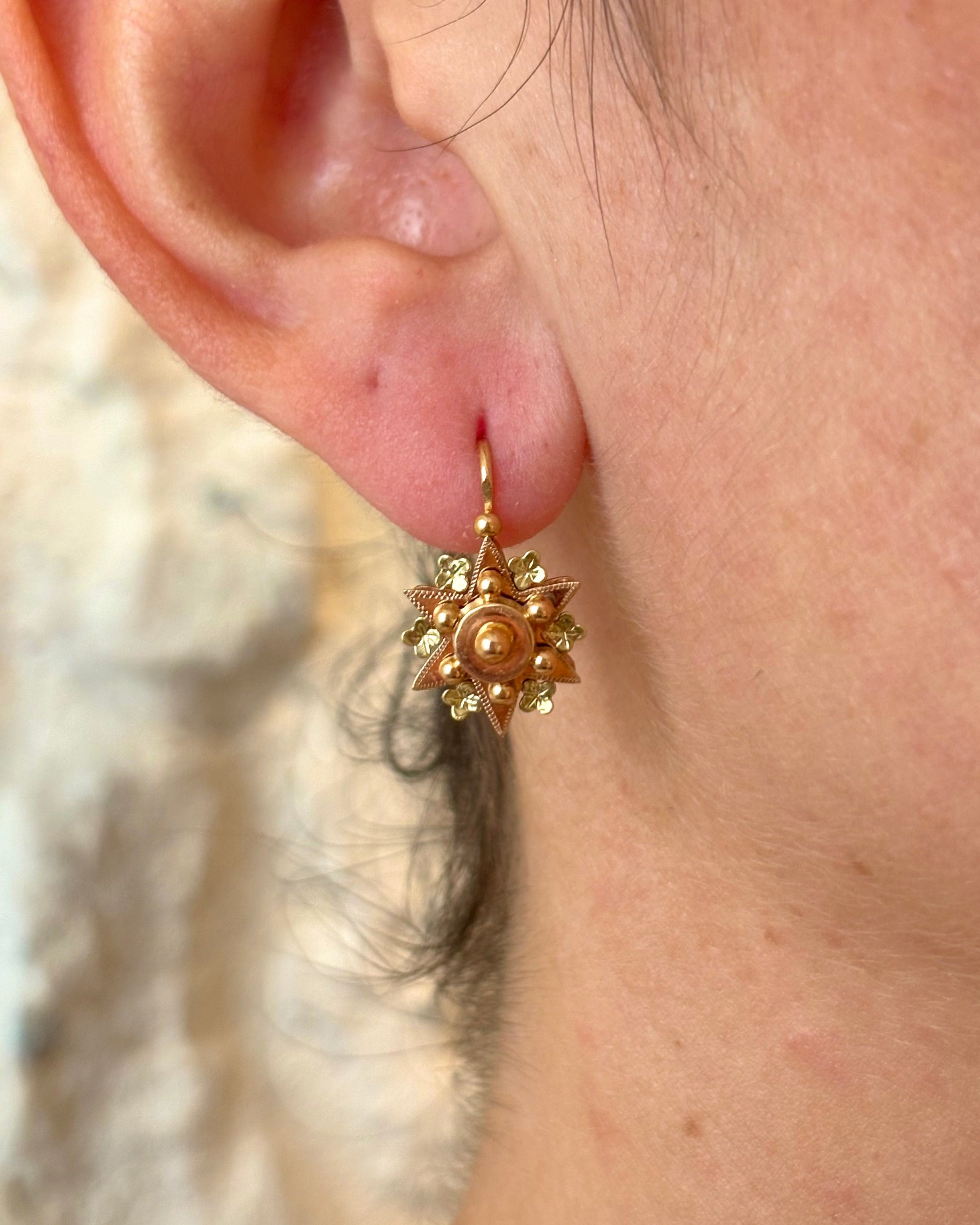18K Yellow &amp; Green Gold Sleeper Earrings “Morgane”