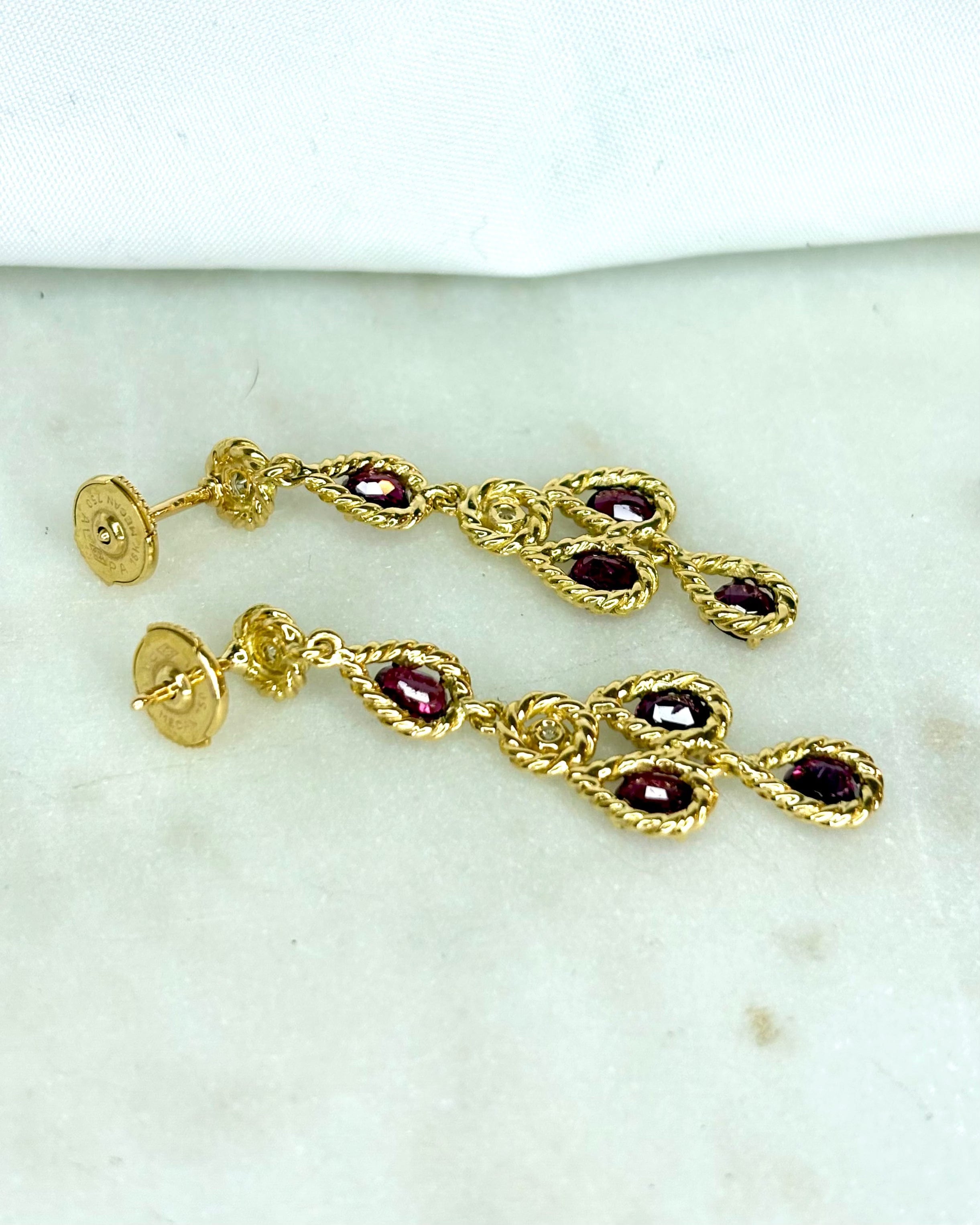 Ruby 4 carat &amp; Diamond 0.40 carat "Ysaure" Dangle Earrings