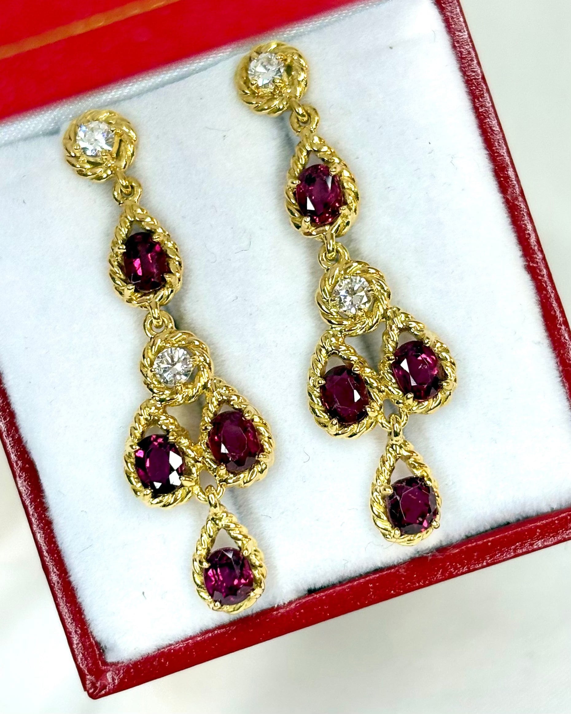 Ruby 4 carat &amp; Diamond 0.40 carat "Ysaure" Dangle Earrings