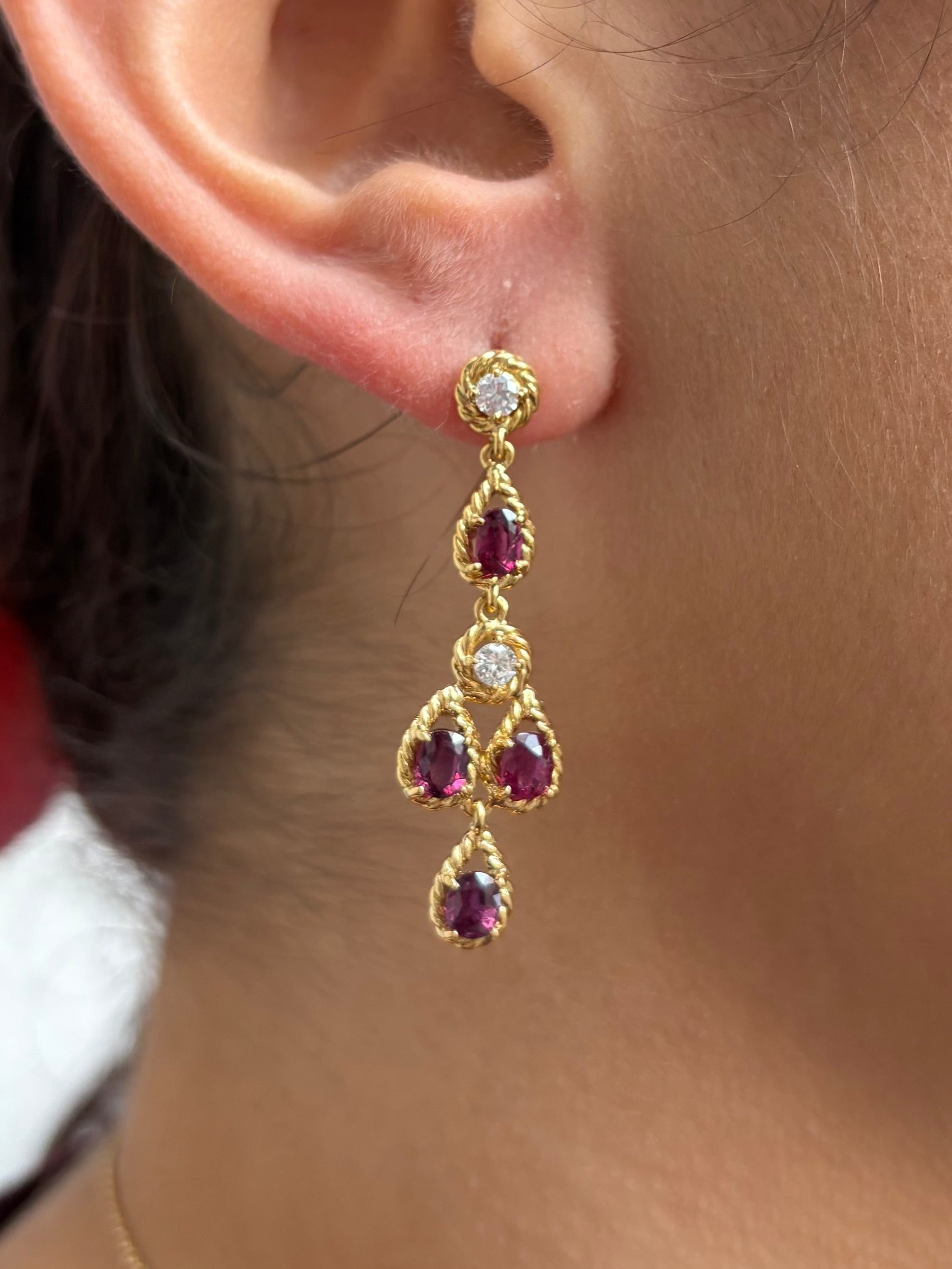 Ruby 4 carat &amp; Diamond 0.40 carat "Ysaure" Dangle Earrings