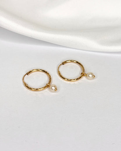 Yellow Gold 18 Carat Pearl Hoop Earrings "Clara"