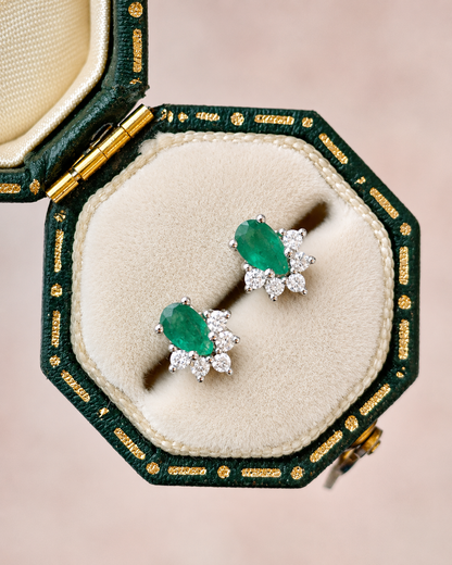 “Milia” Emerald Stud Earrings, 0.50 Carat &amp; Diamonds