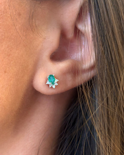 “Milia” Emerald Stud Earrings, 0.50 Carat &amp; Diamonds