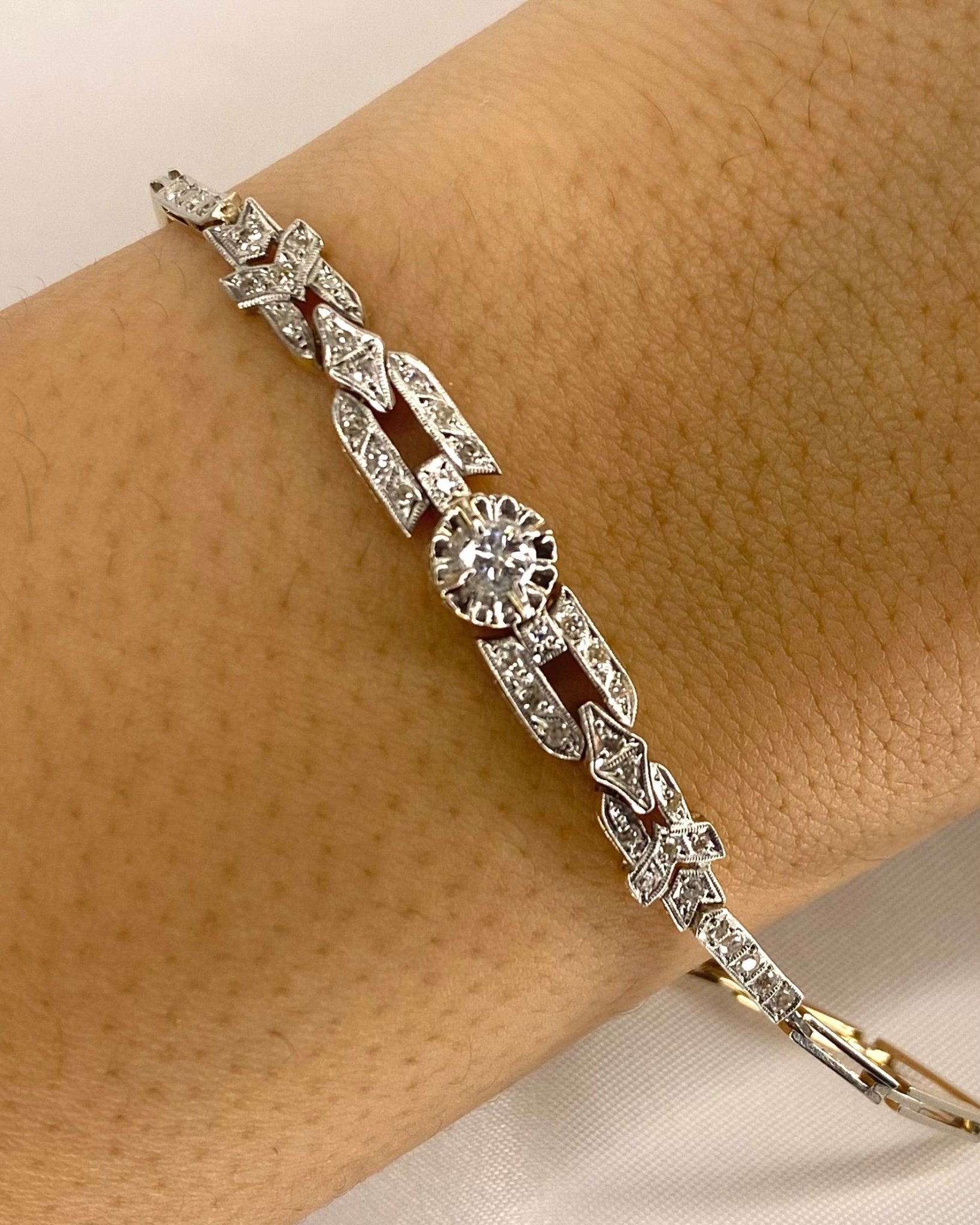 Bracelet Art - déco 40 Diamants &amp; or 18 carats 7,18g "Dona" - Elliade Paris