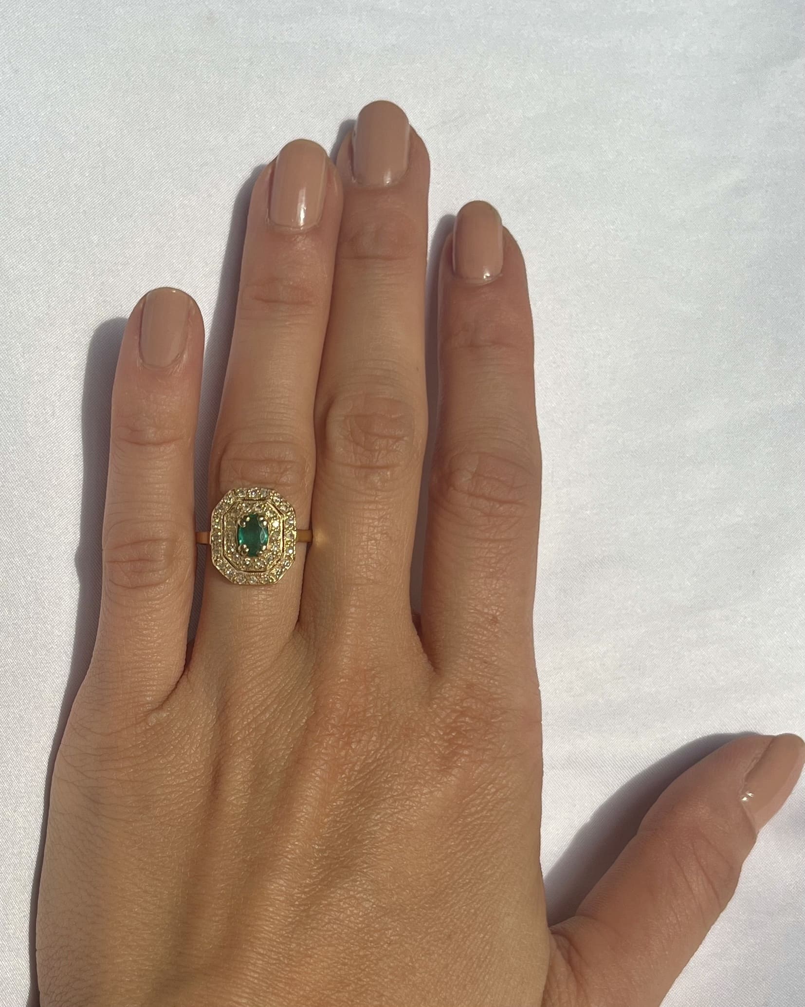 Bague style Art-déco émeraude &amp; diamants "Carolina"
