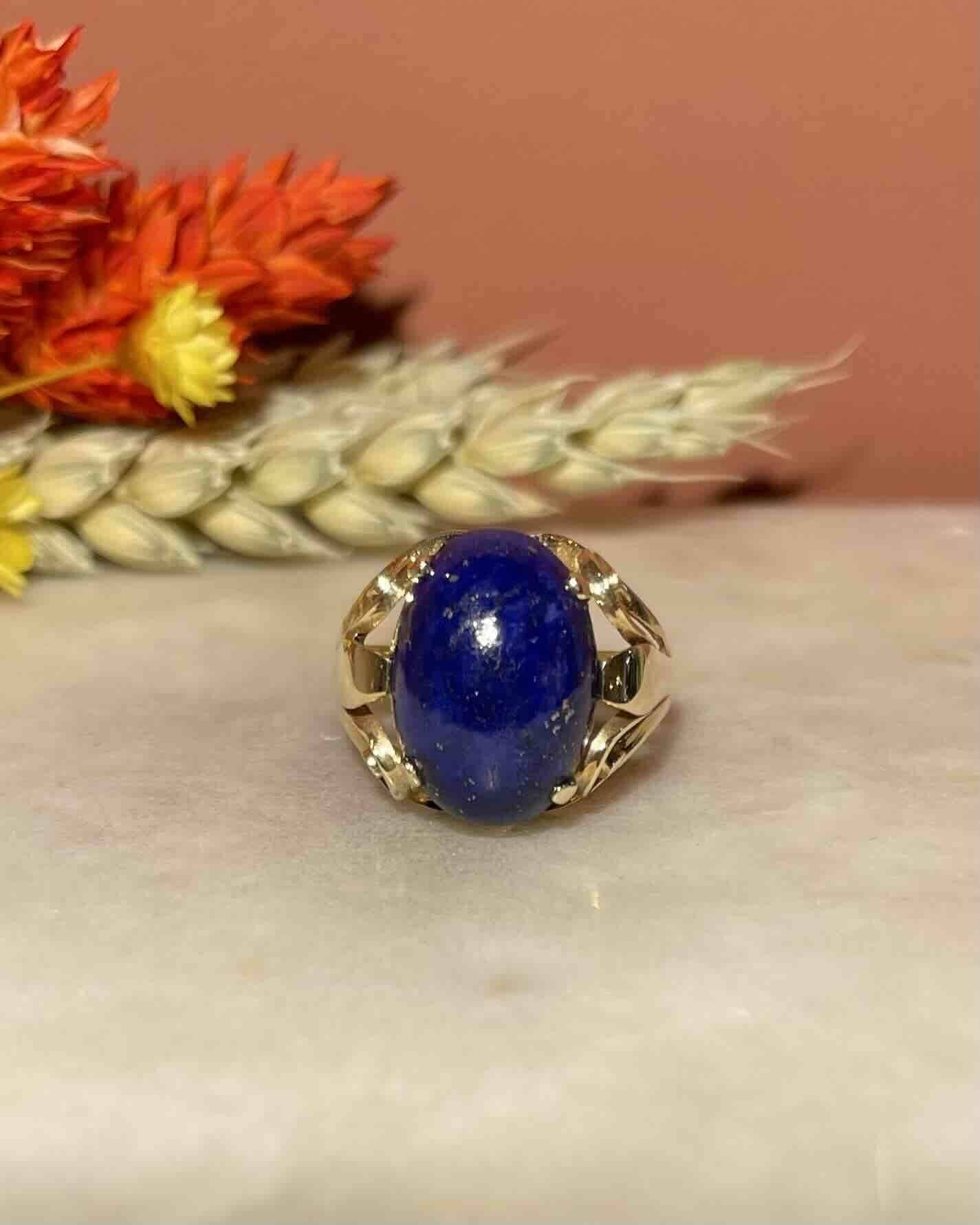Chevalière Cabochon Lapis - Lazuli 5.30 carat "Flavia" - Elliade Paris