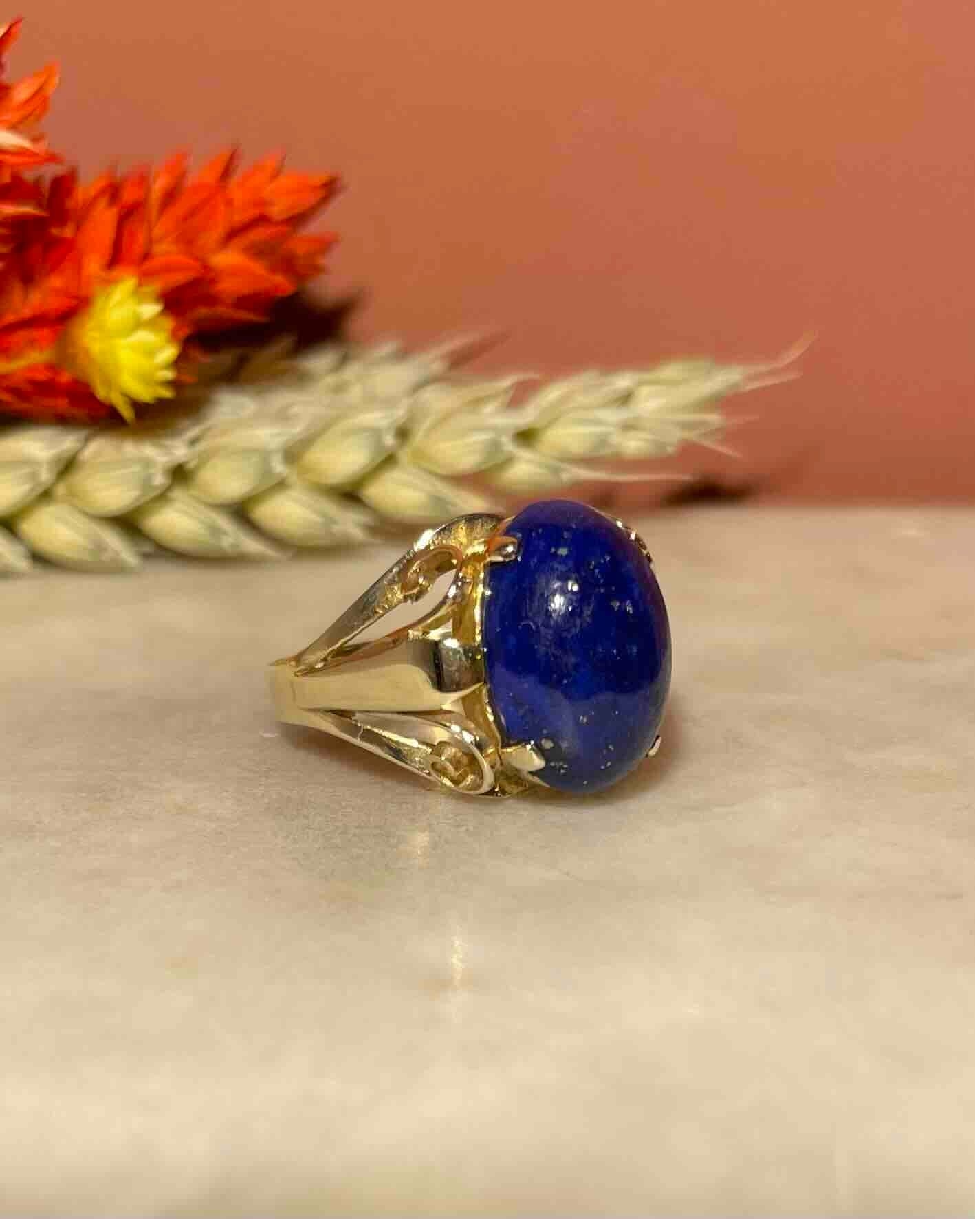 Chevalière Cabochon Lapis - Lazuli 5.30 carat "Flavia" - Elliade Paris