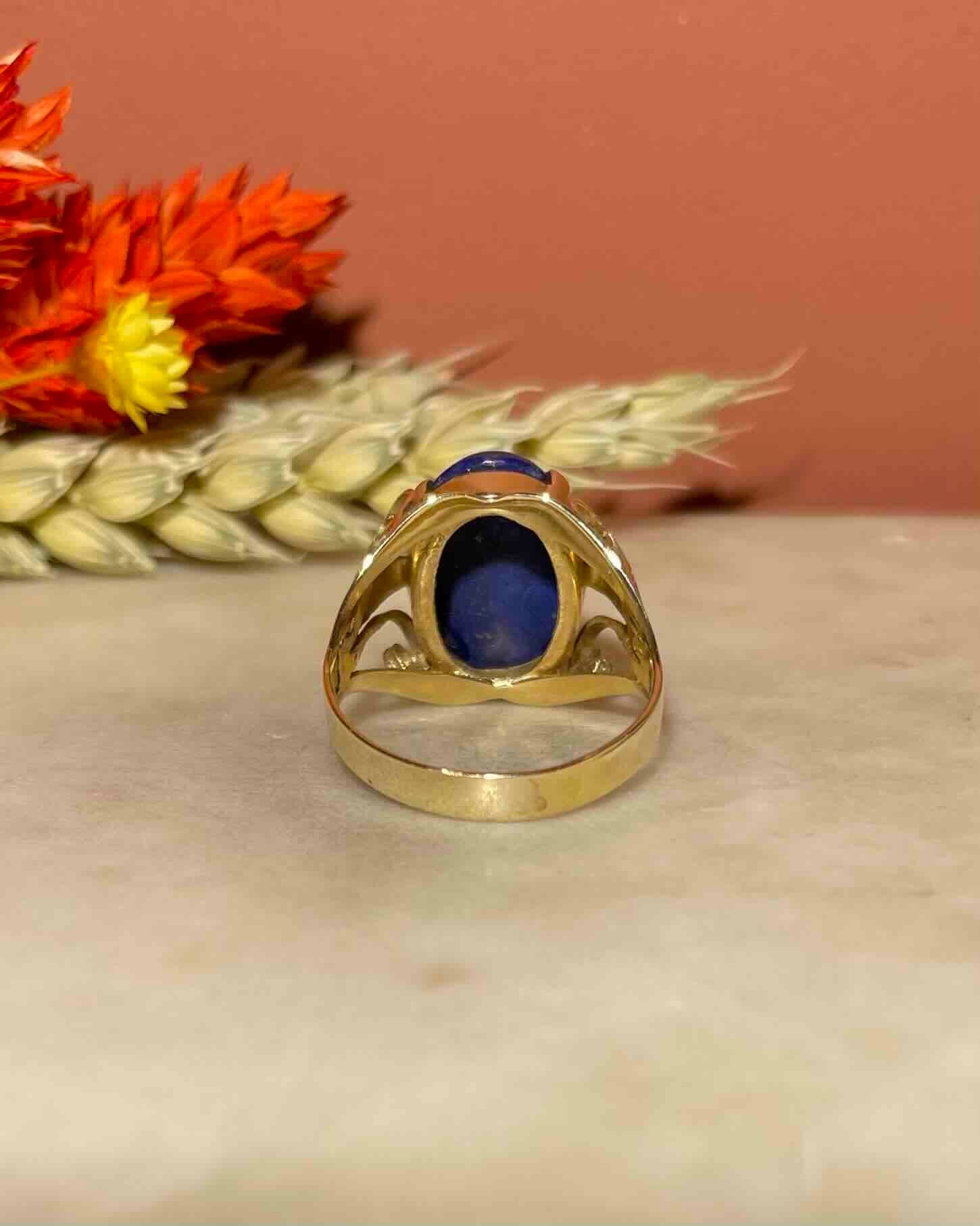 Chevalière Cabochon Lapis - Lazuli 5.30 carat "Flavia" - Elliade Paris