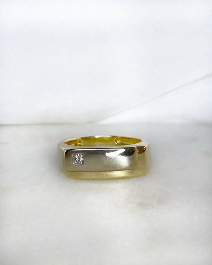 Chevalière Deux Ors 18 Carats &amp; Diamant &quot;Soléa&quot; - Elliade Paris
