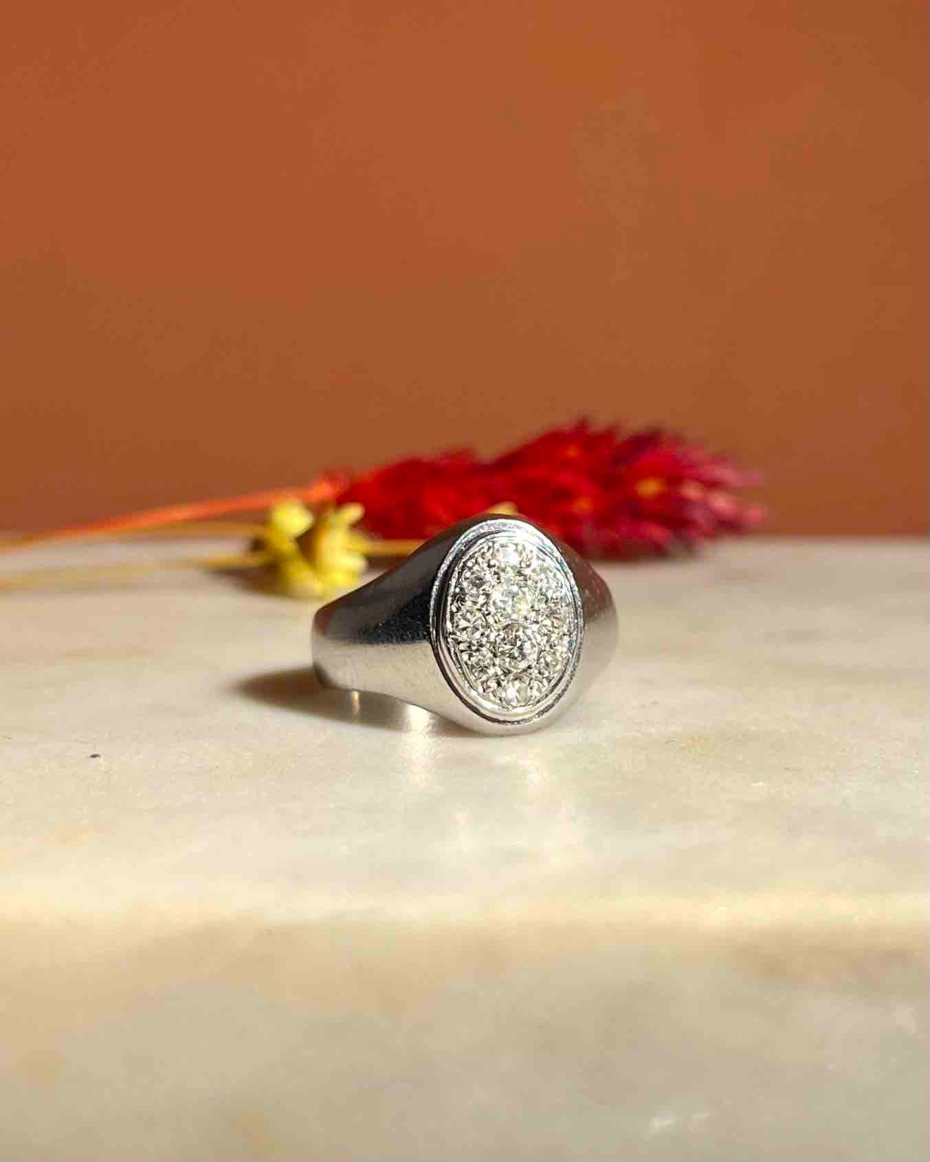 Chevalière dix Diamants or 18 carats &quot;Valentine&quot; - Elliade Paris
