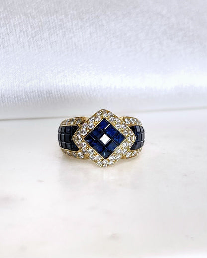 Chevalière Jonc Saphirs 2.30 carats &amp; 56 Diamants 1.12 carat &quot;Terena&quot; - Elliade Paris