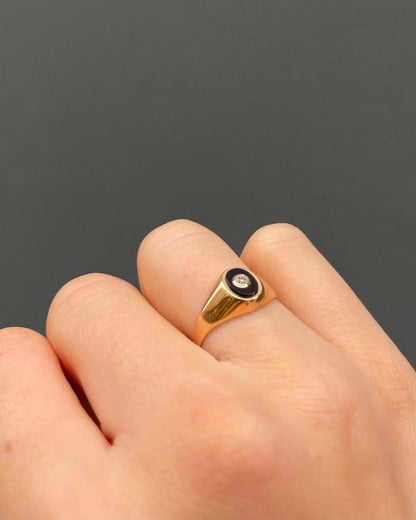 Bague Jonc vintage Onyx et Diamant &quot;Nyssa&quot;
