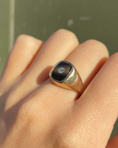 Chevalière vintage Onyx  &amp; Diamant &quot;Astrid&quot;