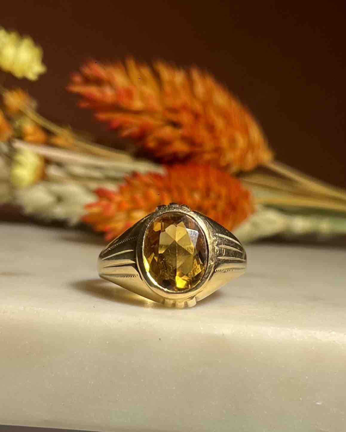 Chevalière vintage citrine &quot;Célestine&quot; - Elliade Paris