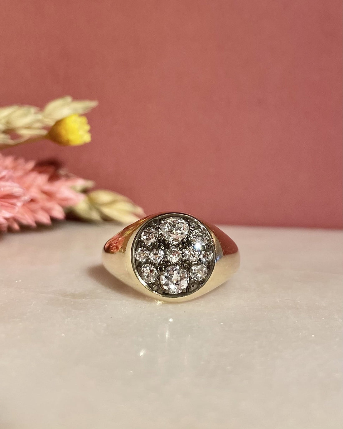 Chevalière Vintage Diamants 0.90 carat &quot;Eryne&quot; - Elliade Paris