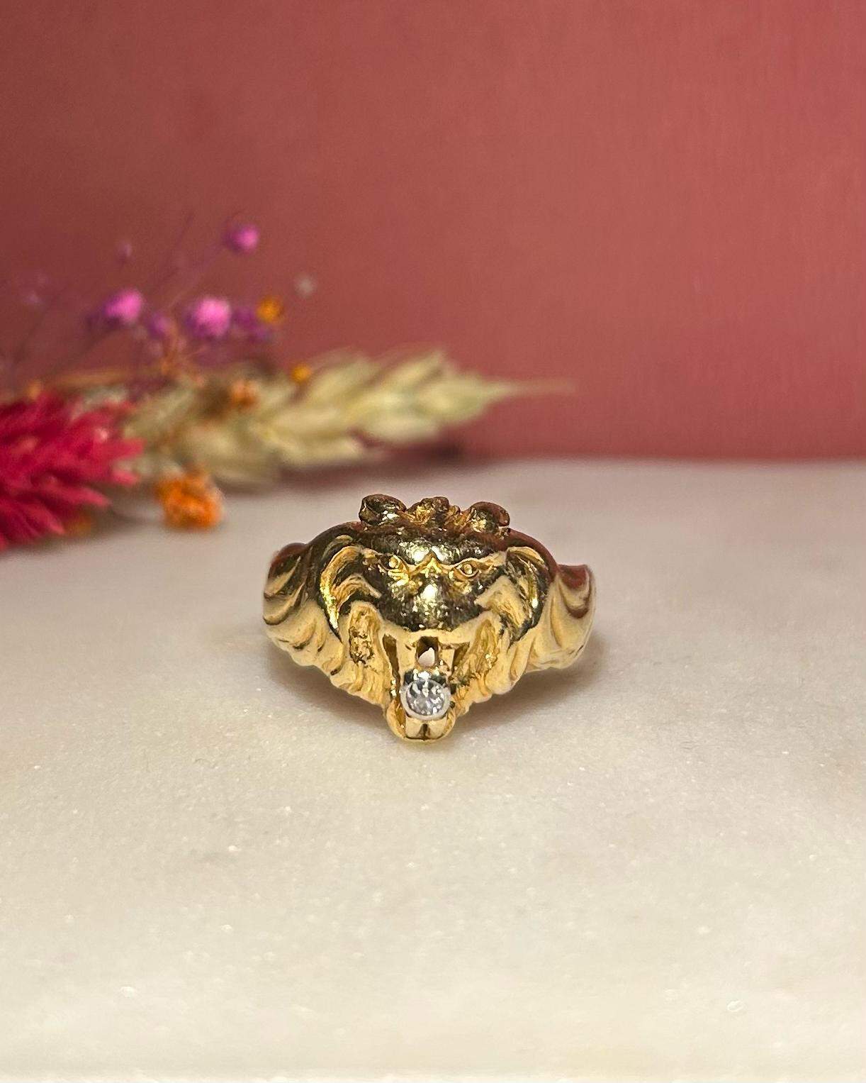 Chevalière Vintage Lion Diamant "Timothee" - Elliade Paris
