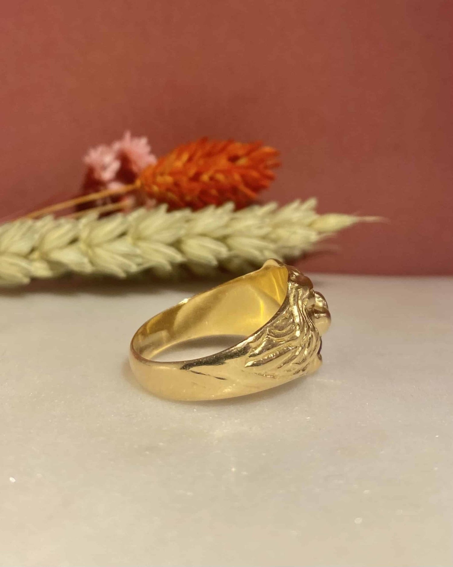 Chevalière Vintage Lion Rubis &quot;Zofia&quot; - Elliade Paris